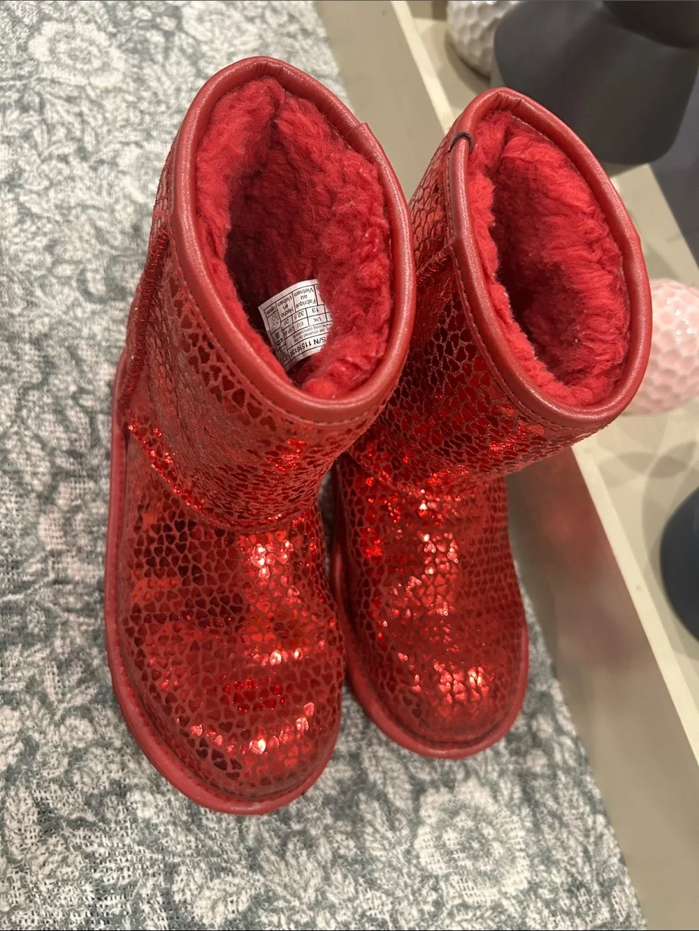 UGG Kids Red Glitter Cozy Booties